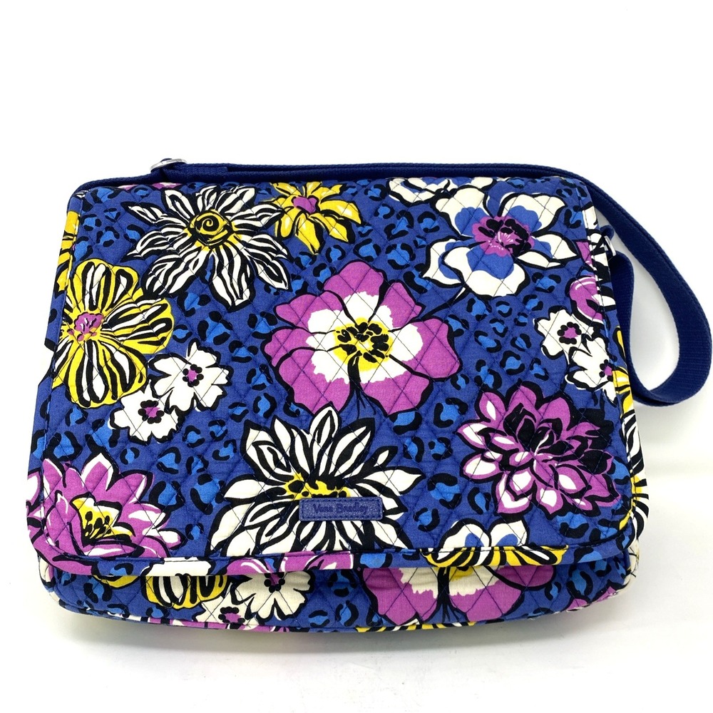 Vera Bradley Navy Blue Floral Messenger Laptop Shoulder travel Bag‎ 14x11x4"